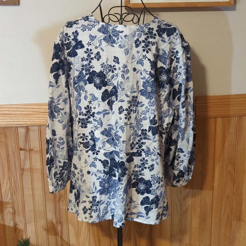 Liz Claiborne Top Blouse Floral Print Blue White Women's Plus Size 1X NEW NWT - Picture 5 of 10